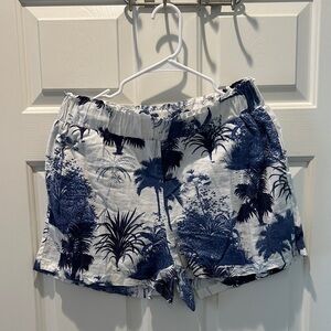C&C California Blue and White Tropical Print Bermudas